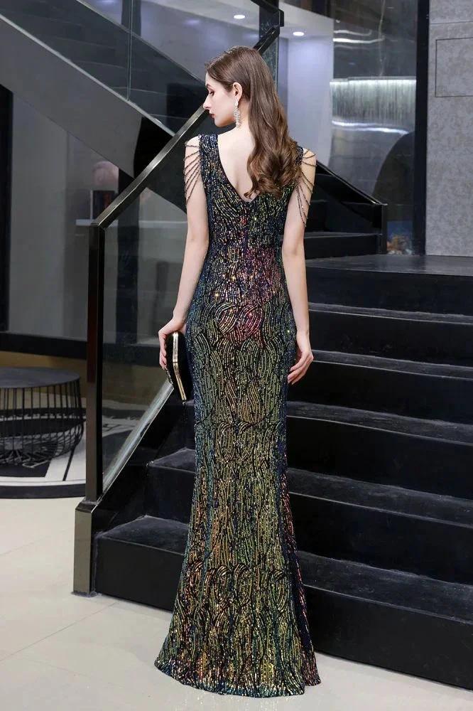 Charming Sparkly Sequins Beading Side Slit Prom Dress Floor Length by misshow.com