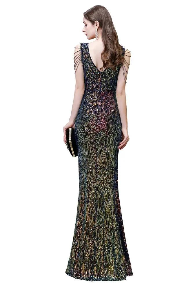 Charming Sparkly Sequins Beading Side Slit Prom Dress Floor Length by misshow.com