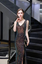 Charming Sparkly Sequins Beading Side Slit Prom Dress Floor Length by misshow.com