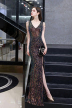 Charming Sparkly Sequins Beading Side Slit Prom Dress Floor Length by misshow.com