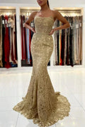 Charming Straps Lace Mermaid Prom Gown Sleeveless Long Evening Dress by misshow.com