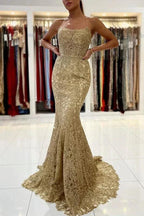 Charming Straps Lace Mermaid Prom Gown Sleeveless Long Evening Dress by misshow.com