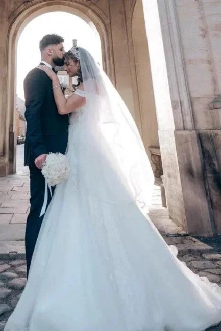 Charming Straps Off the Shoulder Floor Length A-Line Wedding Dress by misshow.com