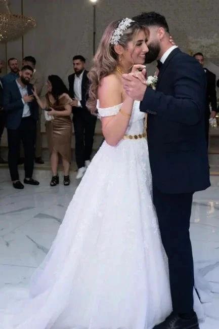 Charming Straps Off the Shoulder Floor Length A-Line Wedding Dress by misshow.com