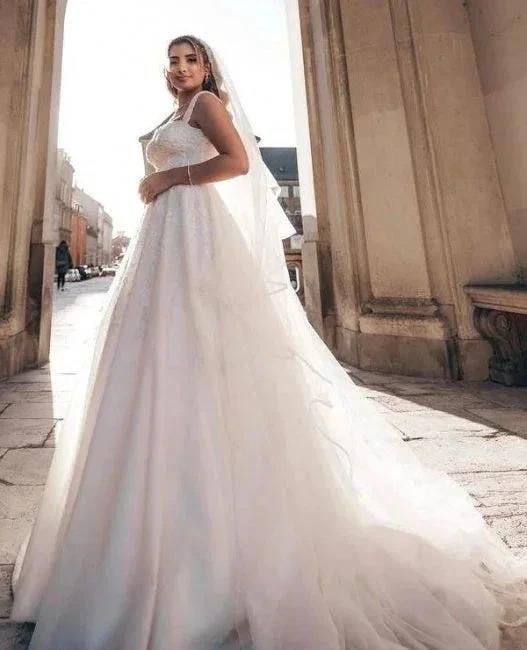 Charming Straps Off the Shoulder Floor Length A-Line Wedding Dress by misshow.com