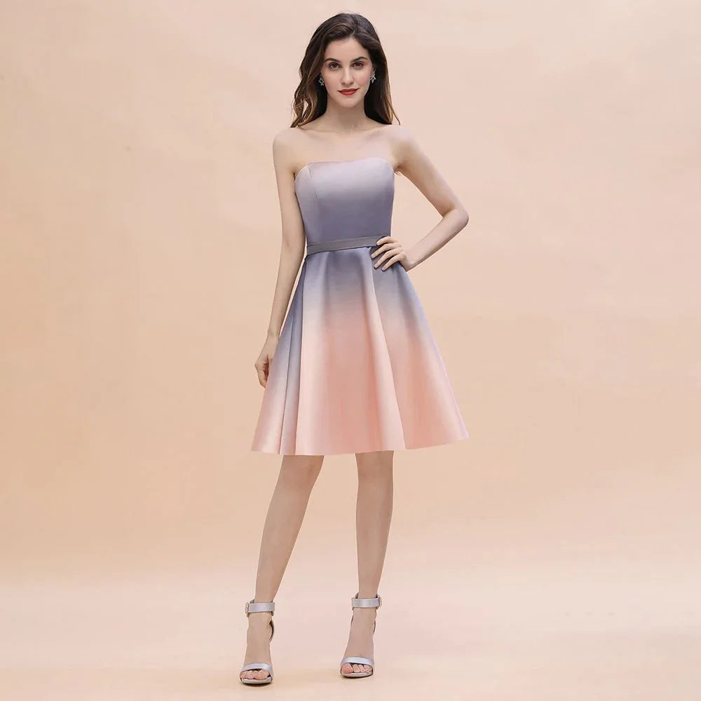 Vestido de fiesta corto con escote en forma de corazón y degradado