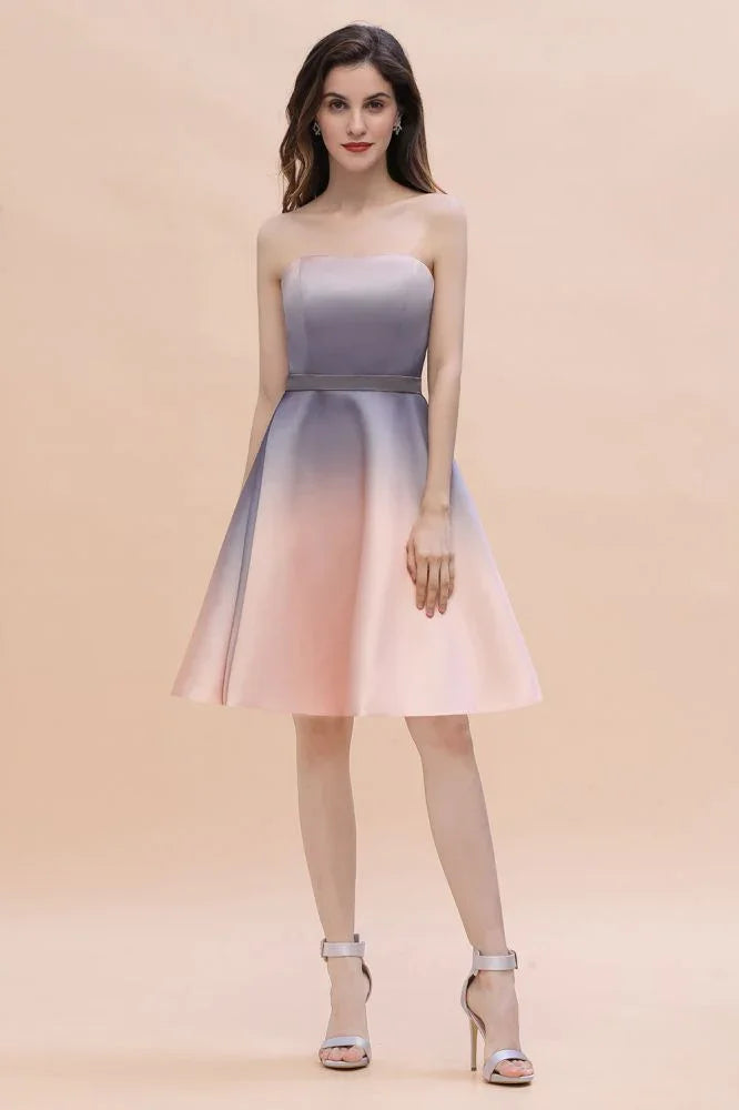 Vestido de fiesta corto con escote en forma de corazón y degradado