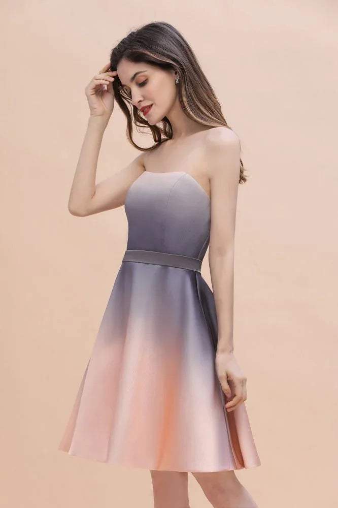 Vestido de fiesta corto con escote en forma de corazón y degradado