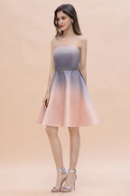 Incantevole abito corto a linea ad A sfumato con scollo a cuore per il ritorno a casa