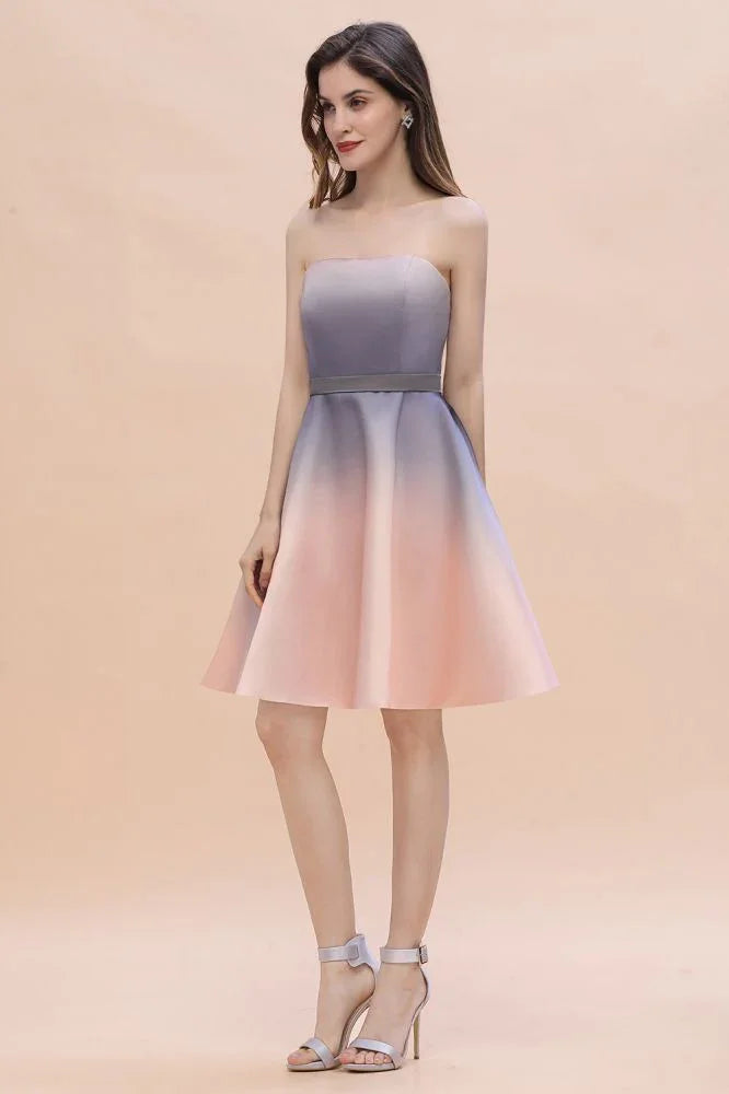 Incantevole abito corto a linea ad A sfumato con scollo a cuore per il ritorno a casa