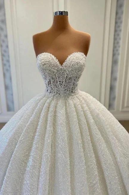 Charming Sweetheart Sleeveless Sequined Strapless Ball Gown Wedding Dress by misshow.com
