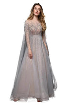 Charming Tulle Floor Length Evening Party Dress Sparkly Beads Prom Dress with Back Cape by misshow.com