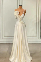 Charming White Asymmetrical Satin Prom Dress with Ruffles by misshow.com