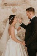 A-Line Straps Floor Length Sleeveless Ivory Wedding Dress WD308 by pgmdress