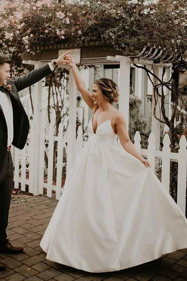 A-Line Straps Floor Length Sleeveless Ivory Wedding Dress WD308 by pgmdress