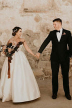 A-Line Straps Floor Length Sleeveless Ivory Wedding Dress WD308 by pgmdress