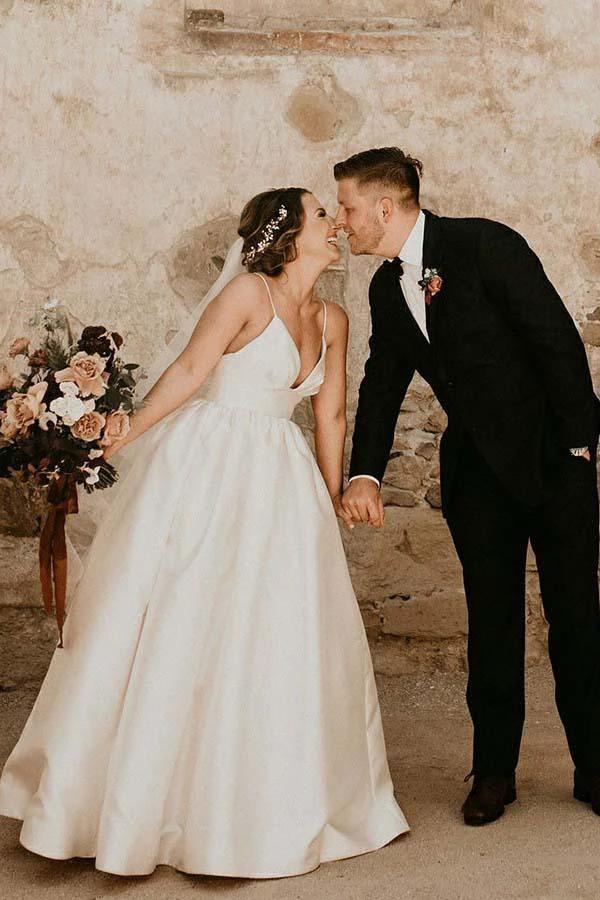 A-Line Straps Floor Length Sleeveless Ivory Wedding Dress WD308 by pgmdress
