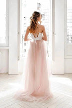 Light Pink Wedding Dresses Spaghetti Strap Tulle Beach Wedding Dress WD338 by pgmdress