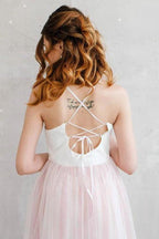 Light Pink Wedding Dresses Spaghetti Strap Tulle Beach Wedding Dress WD338 by pgmdress