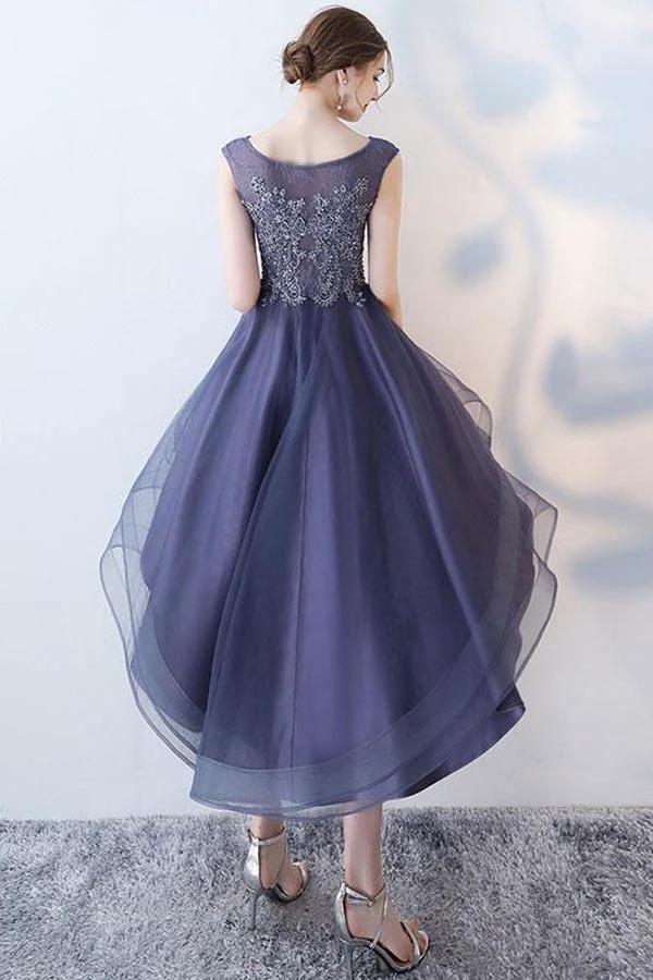 Ruffle Scoop Navy Lace Cute Homecoming/Party Dresses PD108 by pgmdress