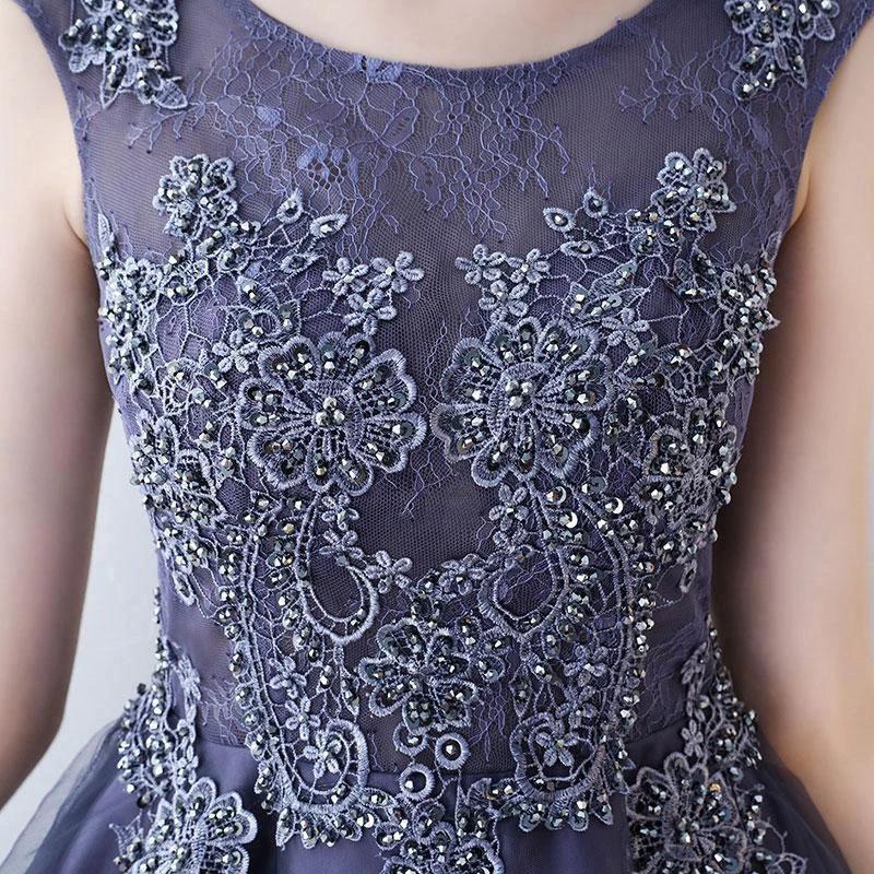 Ruffle Scoop Navy Lace Cute Homecoming/Party Dresses PD108 by pgmdress