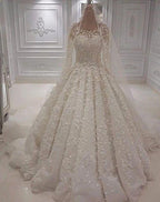Chic Ivory Long A-line Jewel Tulle Appliques Lace Wedding Dresses by Biztunnel