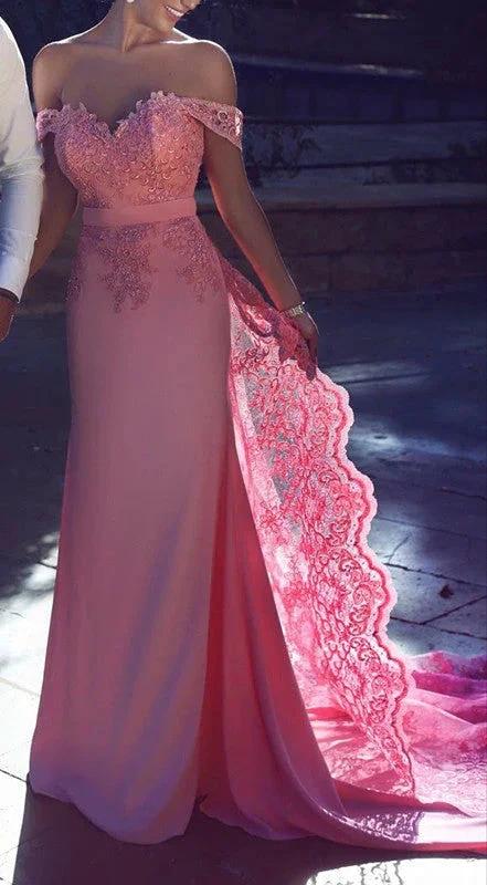 Chic A-Line Off-the-Shoulder Lace Long Prom Dresses by BIZTUNNEL
