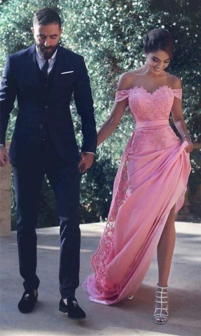 Chic A-Line Off-the-Shoulder Lace Long Prom Dresses by BIZTUNNEL