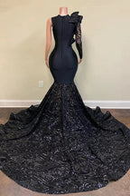 Chic Black Long Sleeve Asymmetrical Floor Length Mermaid Prom Dress by misshow.com