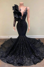Chic Black Long Sleeve Asymmetrical Floor Length Mermaid Prom Dress by misshow.com