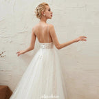 Chic Deep V-Neck White Tulle Princess Open Back Wedding Dress with Court Train by misshow.com