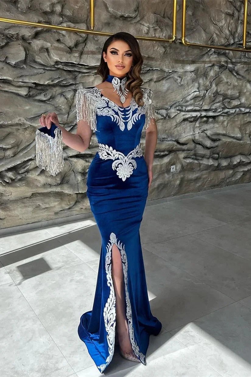 Chic Floor Length Straps Sleeveless Mermaid Prom Dress with Split by misshow.com