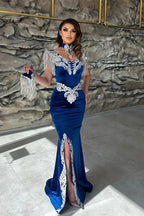 Chic Floor Length Straps Sleeveless Mermaid Prom Dress with Split by misshow.com