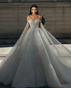 Chic Floor Length Sweetheart Off-The-Shoulder A-Line Sequined Wedding Dress by misshow.com