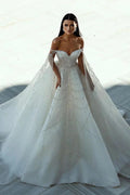 Chic Floor Length Sweetheart Off-The-Shoulder A-Line Sequined Wedding Dress by misshow.com