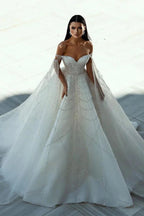 Chic Floor Length Sweetheart Off-The-Shoulder A-Line Sequined Wedding Dress by misshow.com