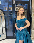 Chic Floor Length Sweetheart Off-The-Shoulder Sheath Ribbon Prom Dress with Appliques by misshow.com