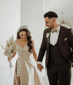 Chic Floor Length Sweetheart Sleeveless A-Line Sequined Prom Dress with Split by misshow.com