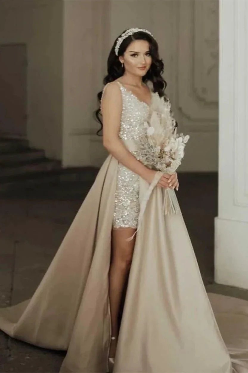 Chic Floor Length Sweetheart Sleeveless A-Line Sequined Prom Dress with Split by misshow.com