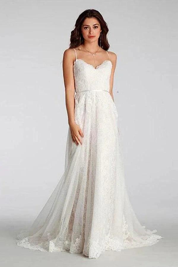 Chic Lace Beach Spaghetti Straps Long Wedding Dresses WD129 by pgmdress