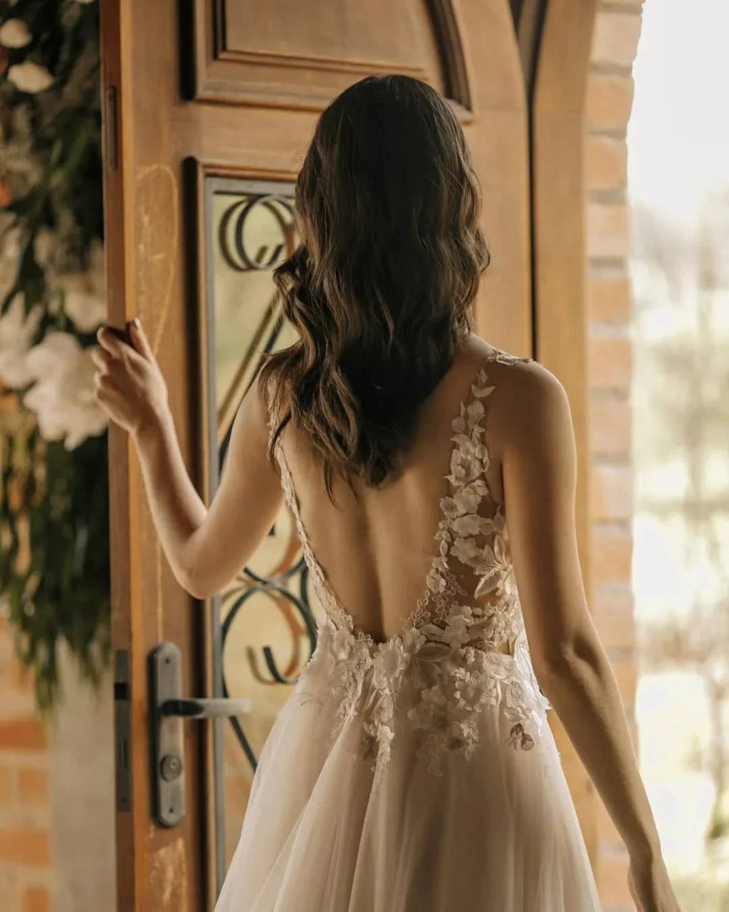 Chic Long A-line Sleeveless Flowers Backless Wedding Dress With Lace by misshow.com