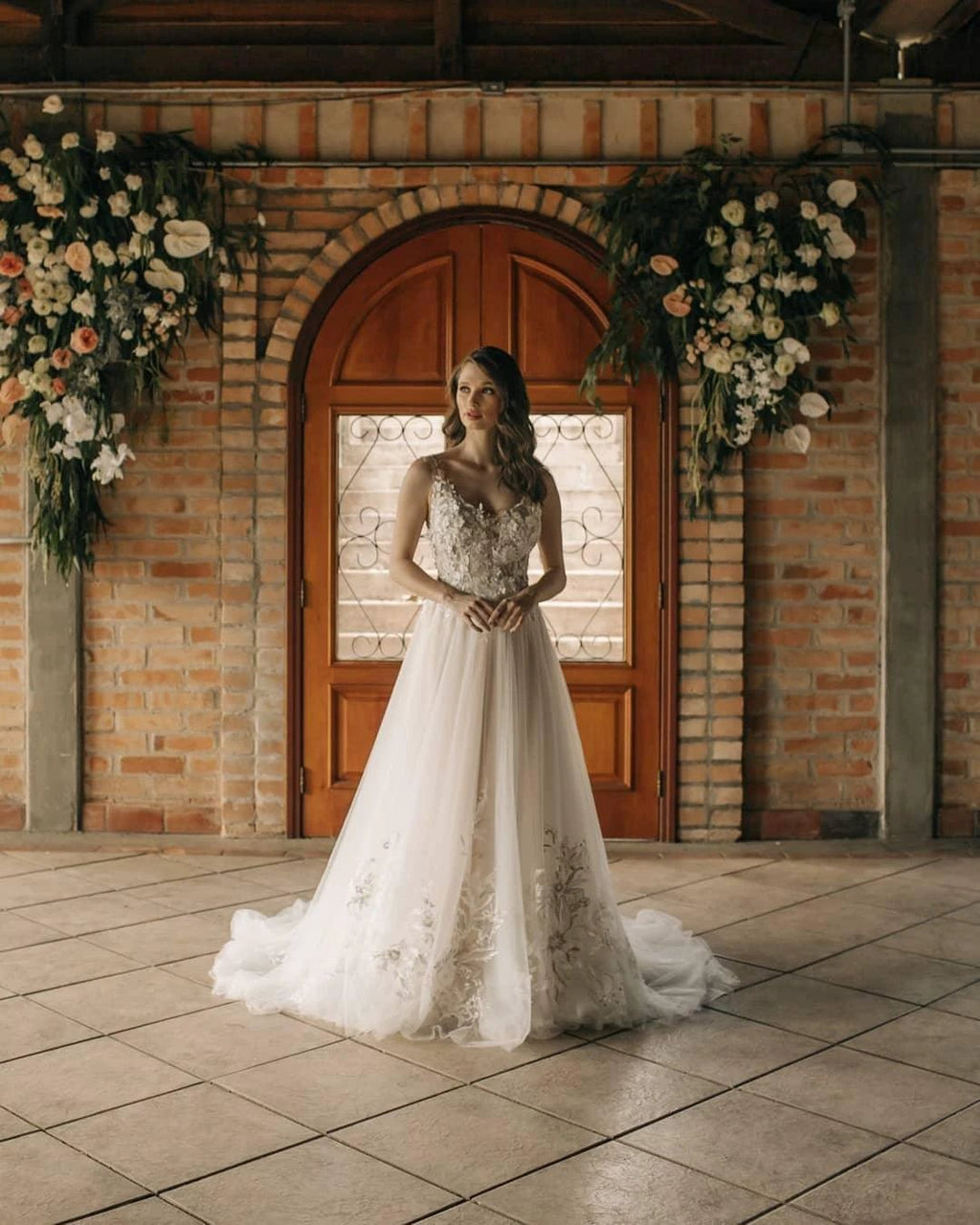 Chic Long A-line Sleeveless Flowers Backless Wedding Dress With Lace by misshow.com
