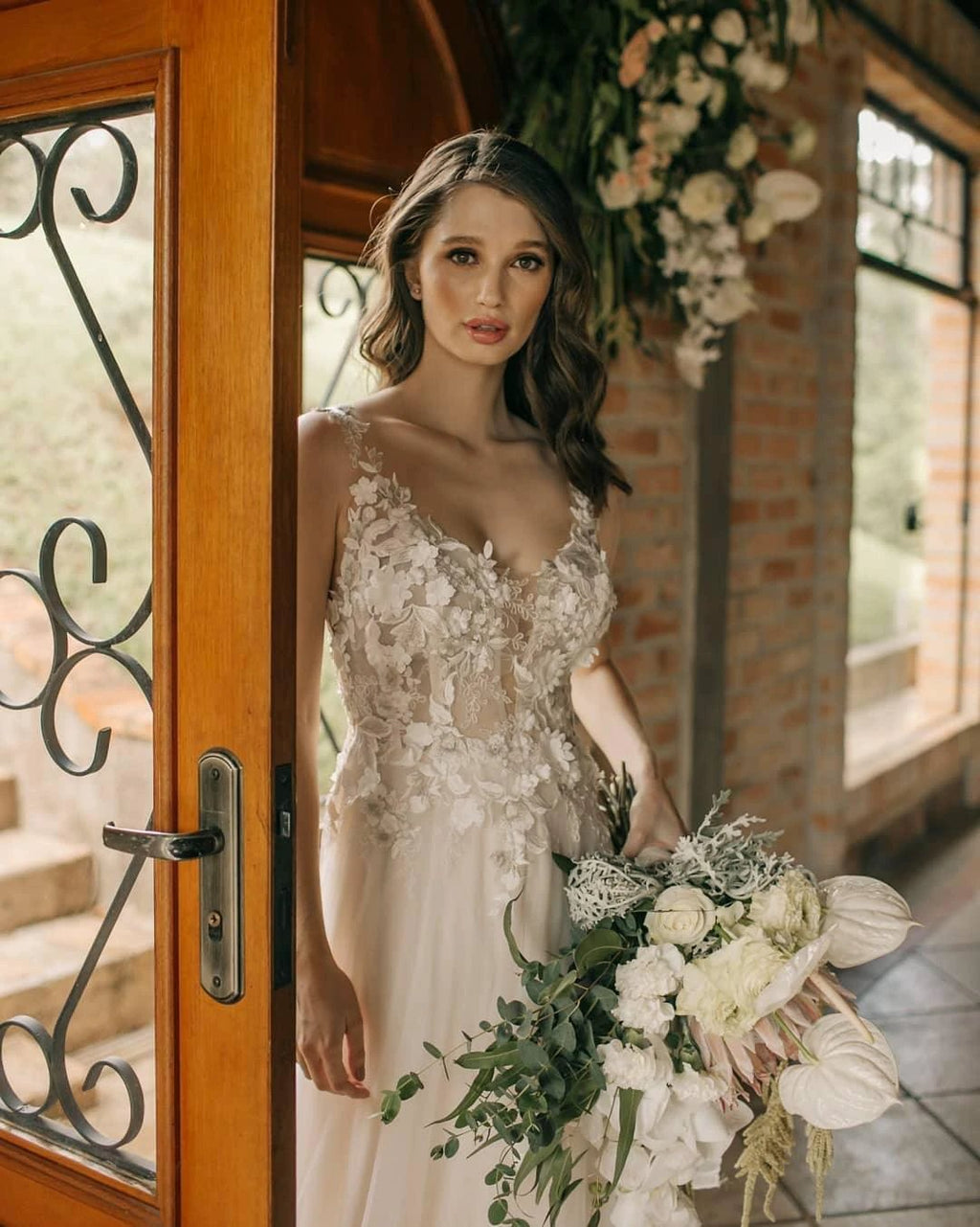 Chic Long A-line Sleeveless Flowers Backless Wedding Dress With Lace by misshow.com