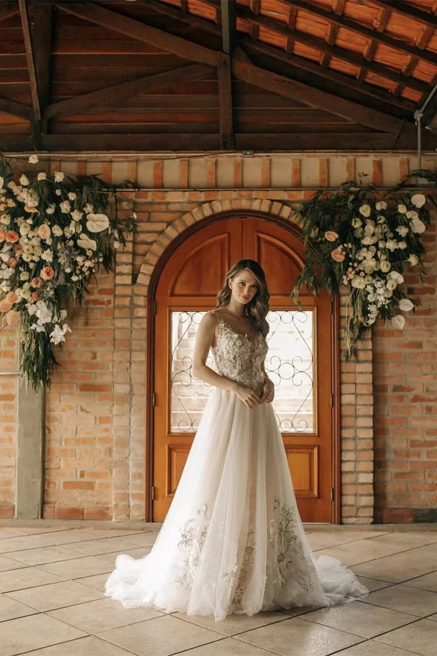 Chic Long A-line Sleeveless Flowers Backless Wedding Dress With Lace by misshow.com