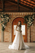 Chic Long A-line Sleeveless Flowers Backless Wedding Dress With Lace by misshow.com