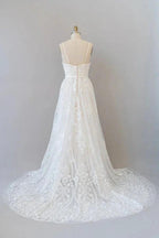 Chic Long A-line Sweetheart Spaghetti Strap Appliques Tulle Wedding Dress by BIZTUNNEL