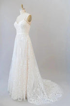 Chic Long A-line Sweetheart Spaghetti Strap Appliques Tulle Wedding Dress by BIZTUNNEL
