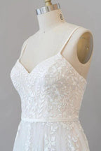 Chic Long A-line Sweetheart Spaghetti Strap Appliques Tulle Wedding Dress by BIZTUNNEL