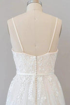Chic Long A-line Sweetheart Spaghetti Strap Appliques Tulle Wedding Dress by BIZTUNNEL