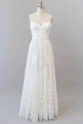 Chic Long A-line Sweetheart Spaghetti Strap Appliques Tulle Wedding Dress by BIZTUNNEL